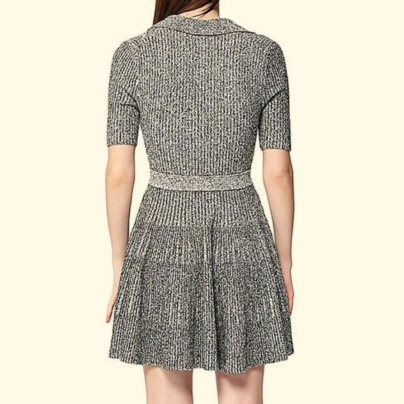 SIMKHAI Patricia Ribbed Short Sleeve Mini Dress Ivory Black Size M (MSRP $445) - Picture 3 of 7